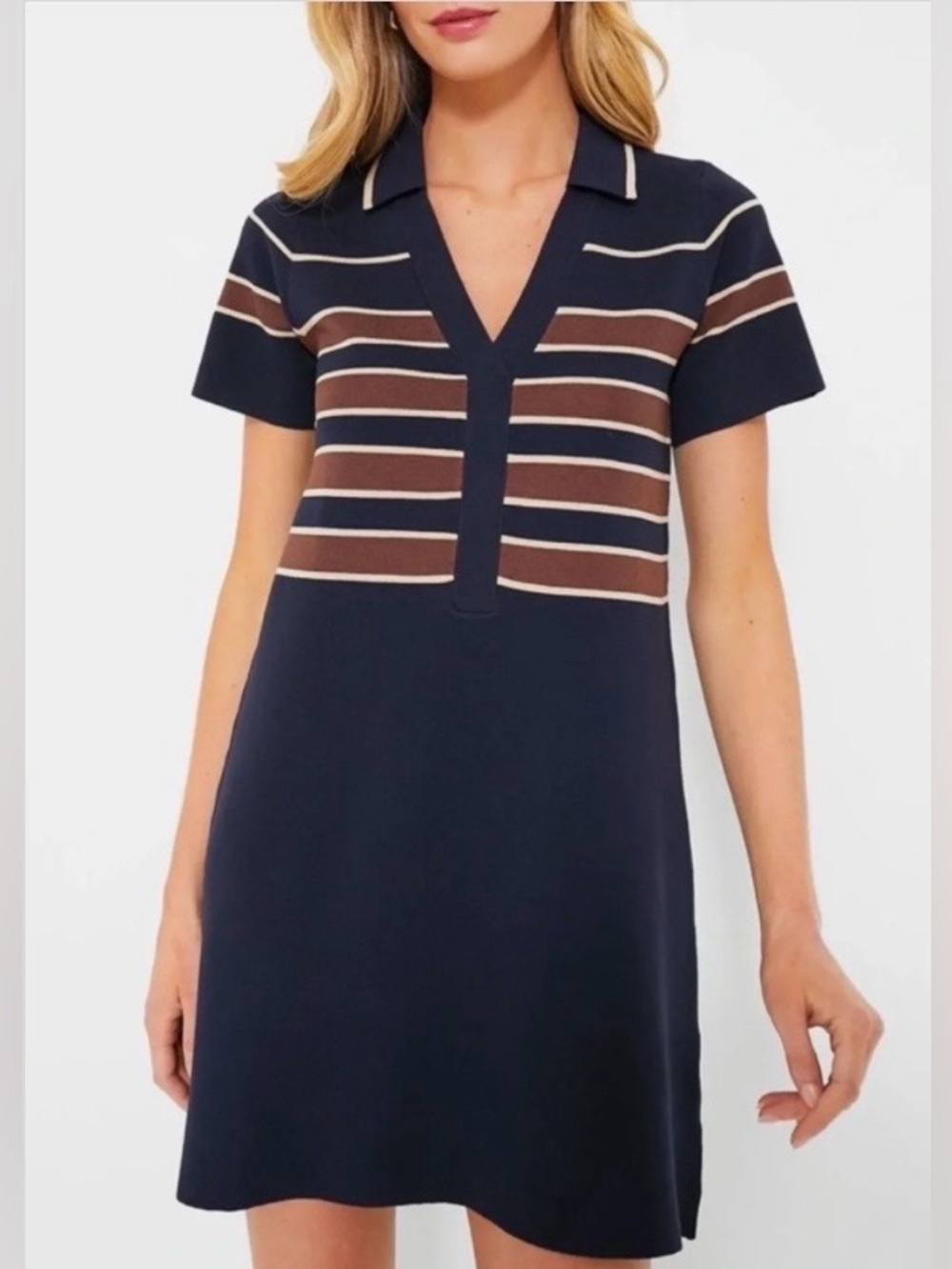 Tuckernuck Midnight Cacao Wright Polo Dress in Navy and Brown